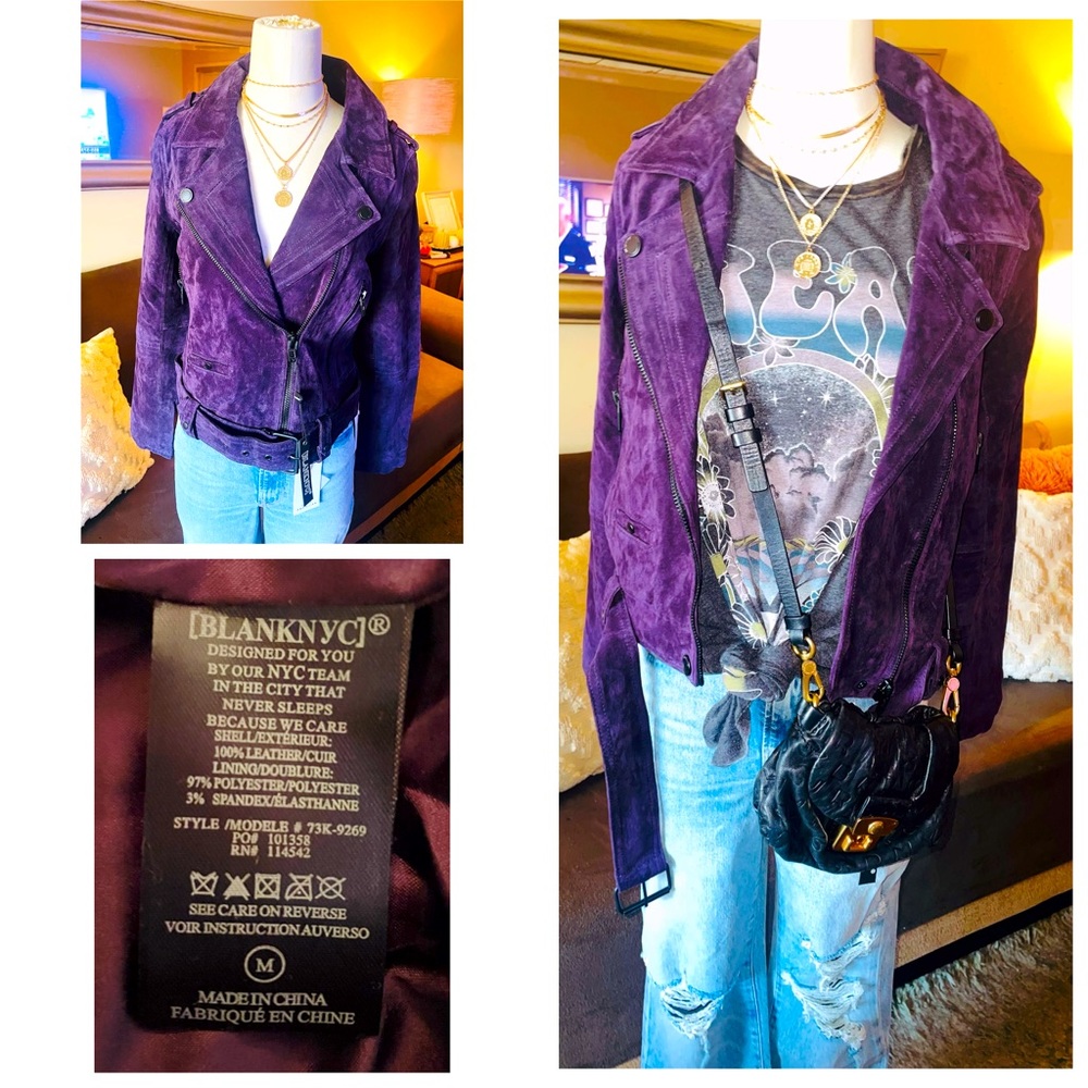 Blank NYC Suede Leather Jacket. NWT. Deep Purple Color. Size Medium